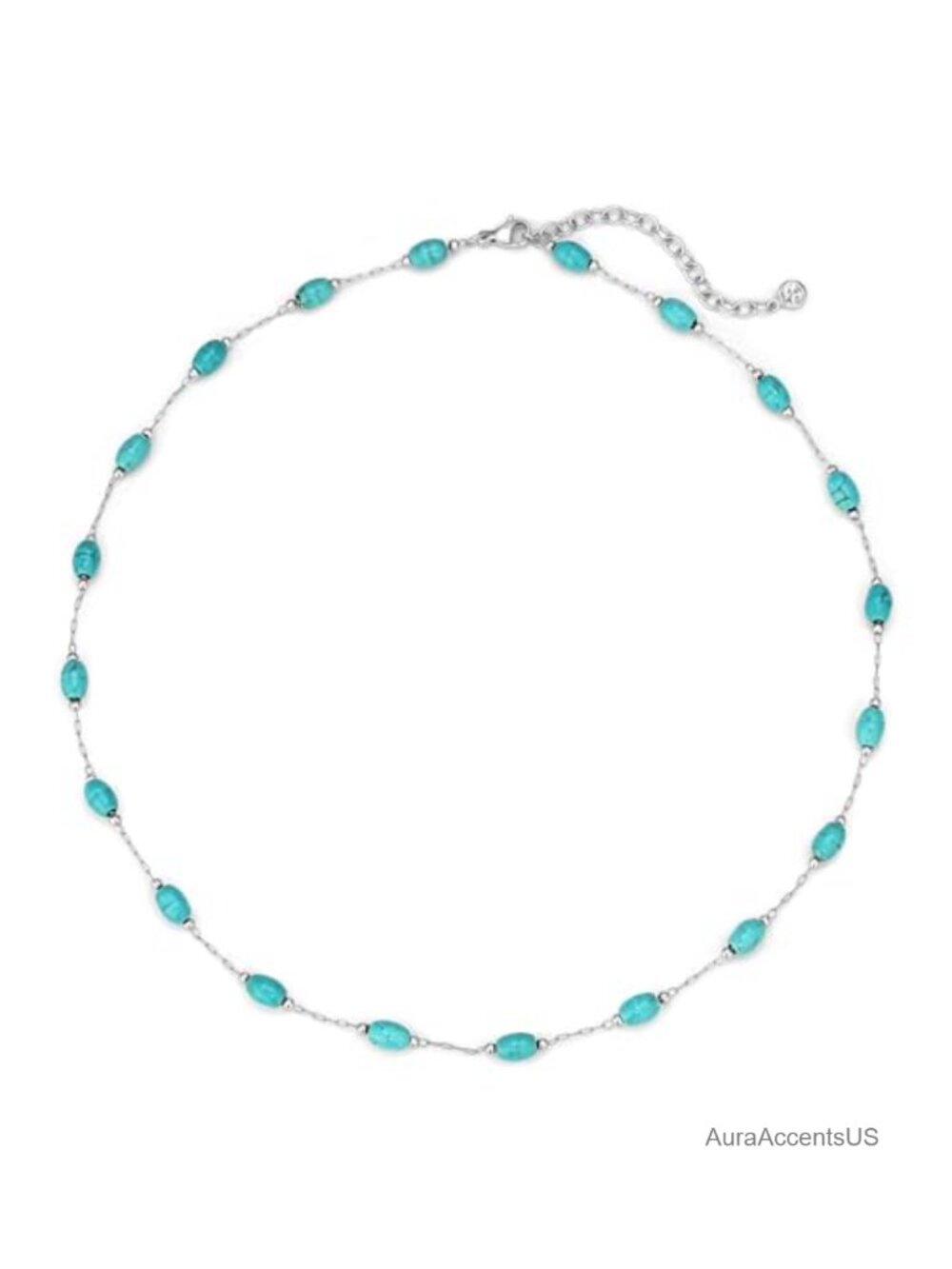 Created Turquoise Beaded Choker Necklace Silver Plated Brass Women